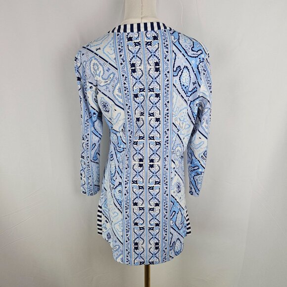 J. McLaughlin Biscayne Band Collar Tunic Size Medium Catalina Cloth Blue - Picture 2 of 9